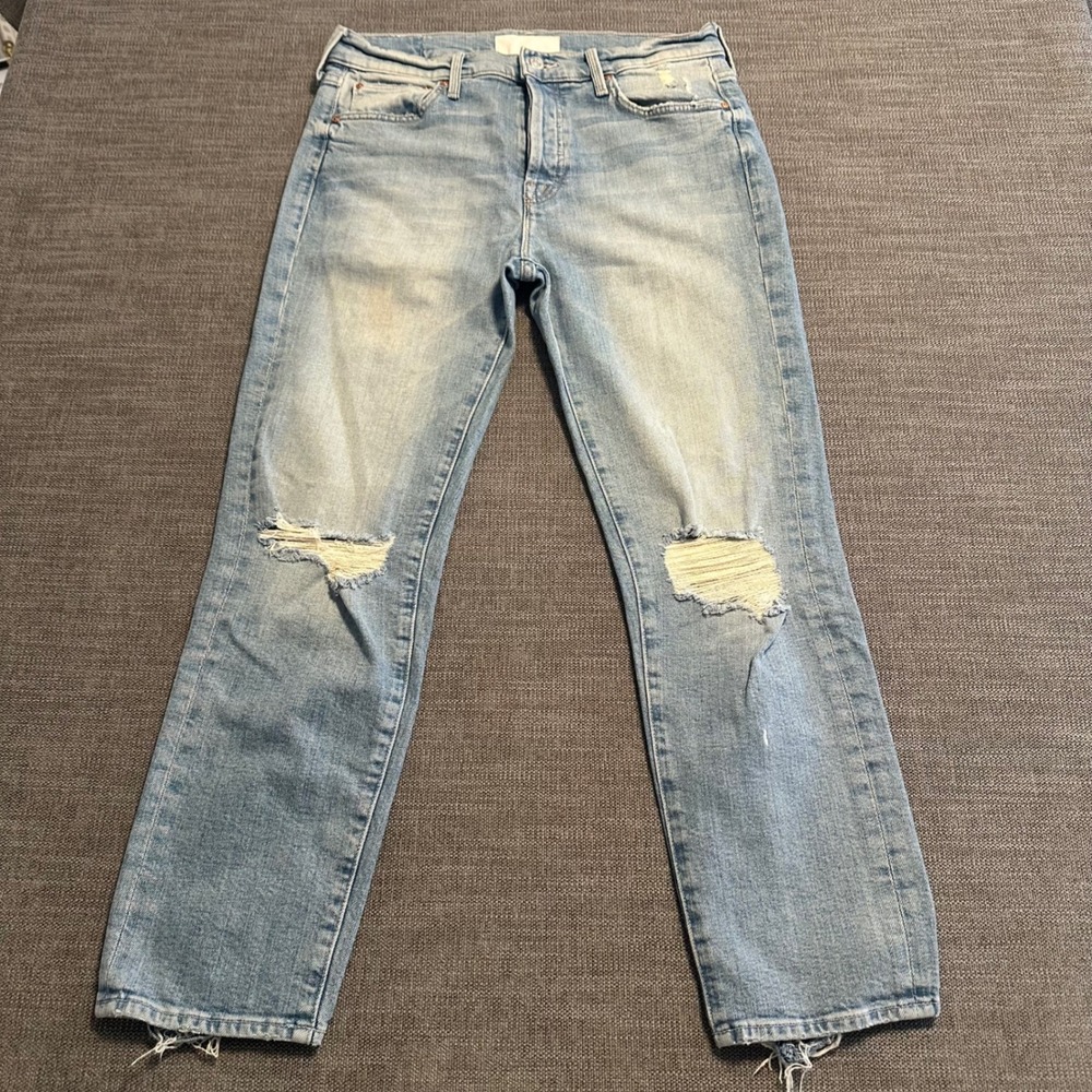 Mother Superior Jeans Women 28 Blue Distressed Straight Leg High Rise